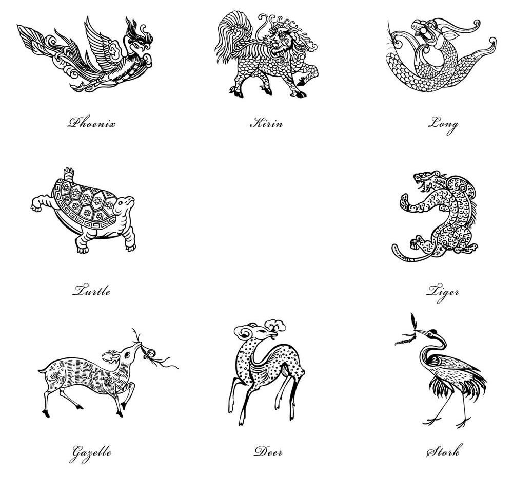 TURTLE LONG DEER TIGER KIRIN STORK PHOENIX GAZELLE